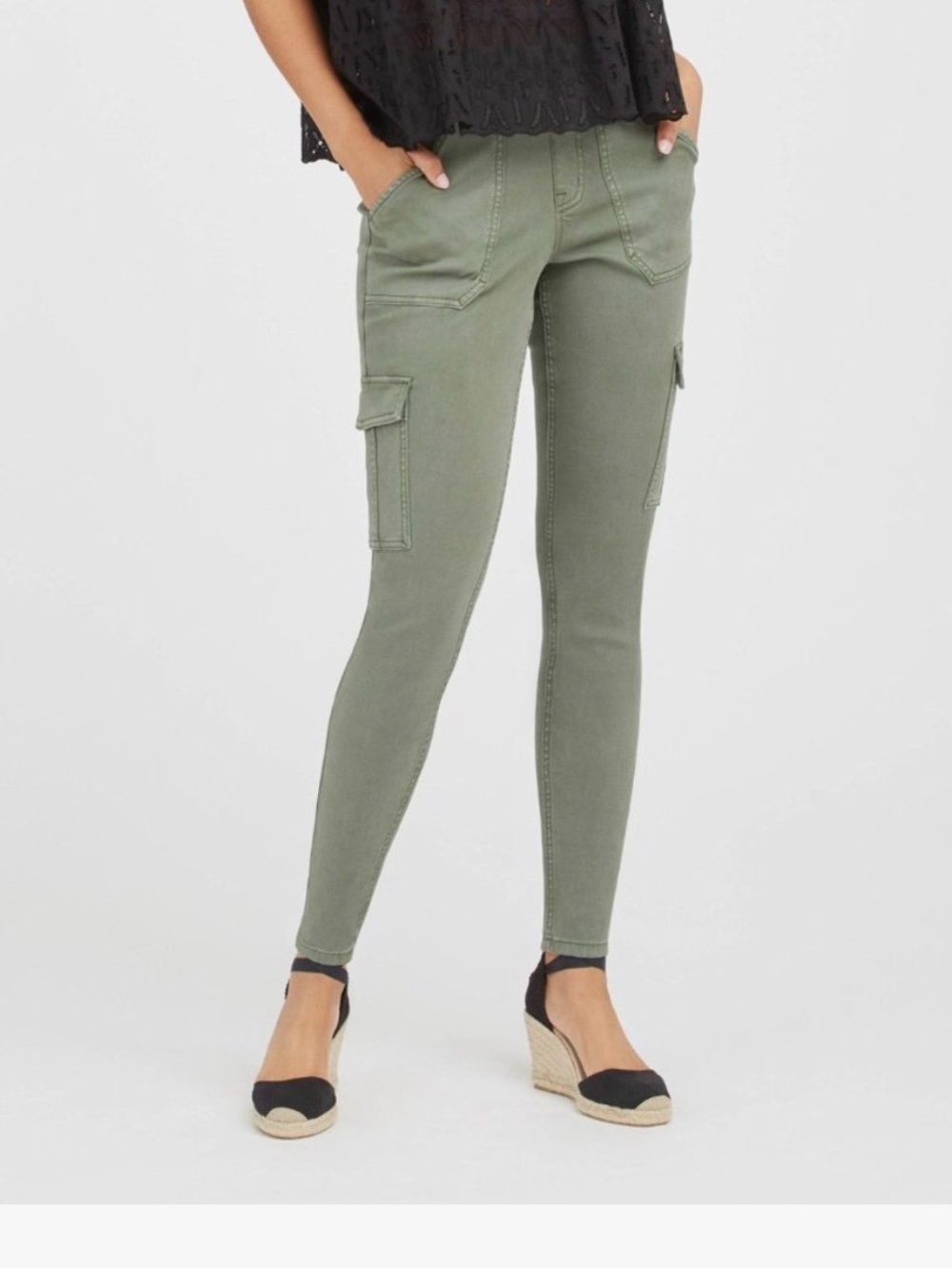 SPANX soft sage stretch twill ankle cargo pants